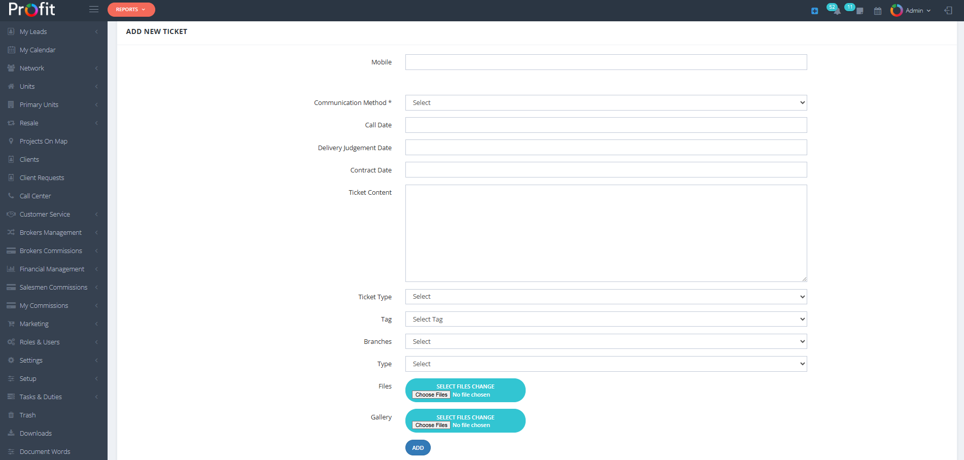 Call Center Add New Ticket Guide